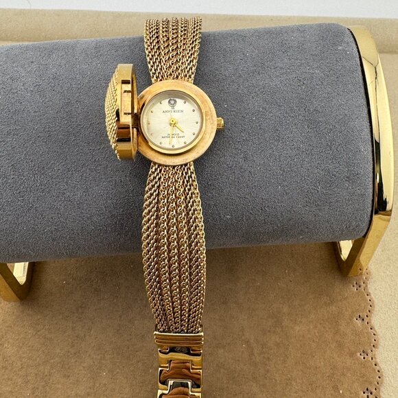 Anne Klein Peak-a-Boo Gold Braided Bracelet Flip Top Watch main image 4